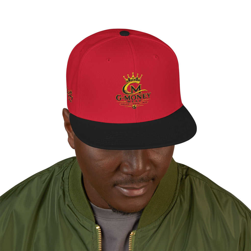 Embroidered Crown Snapback Hat — Red & Black Streetwear Cap