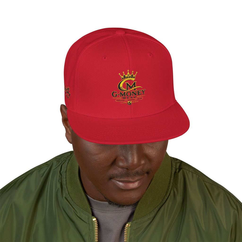 Embroidered Crown Snapback Hat — Red & Black Streetwear Cap
